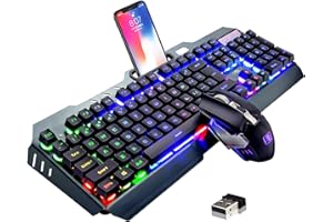 Wireless Gaming Keyboard and Mouse Combo,61 Key Rainbow Backlit Keyboard with Rechargeable 3800mAh,Mechanical Feel,Ergonomic,