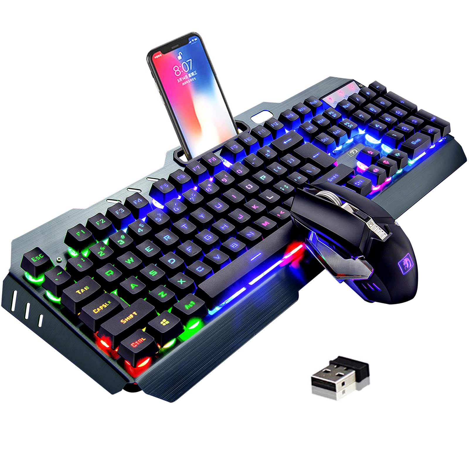 Wireless Gaming Keyboard and Mouse,Rainbow Backlit