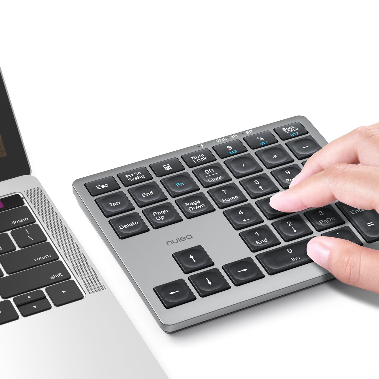 Photo 1 of Nulea Wireless Number Pad Bluetooth 5.0 & 2.4G Portable Numeric Keyboard, USB-C Rechargeable, 34-Keys Bluetooth Keyboard for Data Entry, Compatible for Laptop, Mac, iMac, Tablet, PC Desktop
