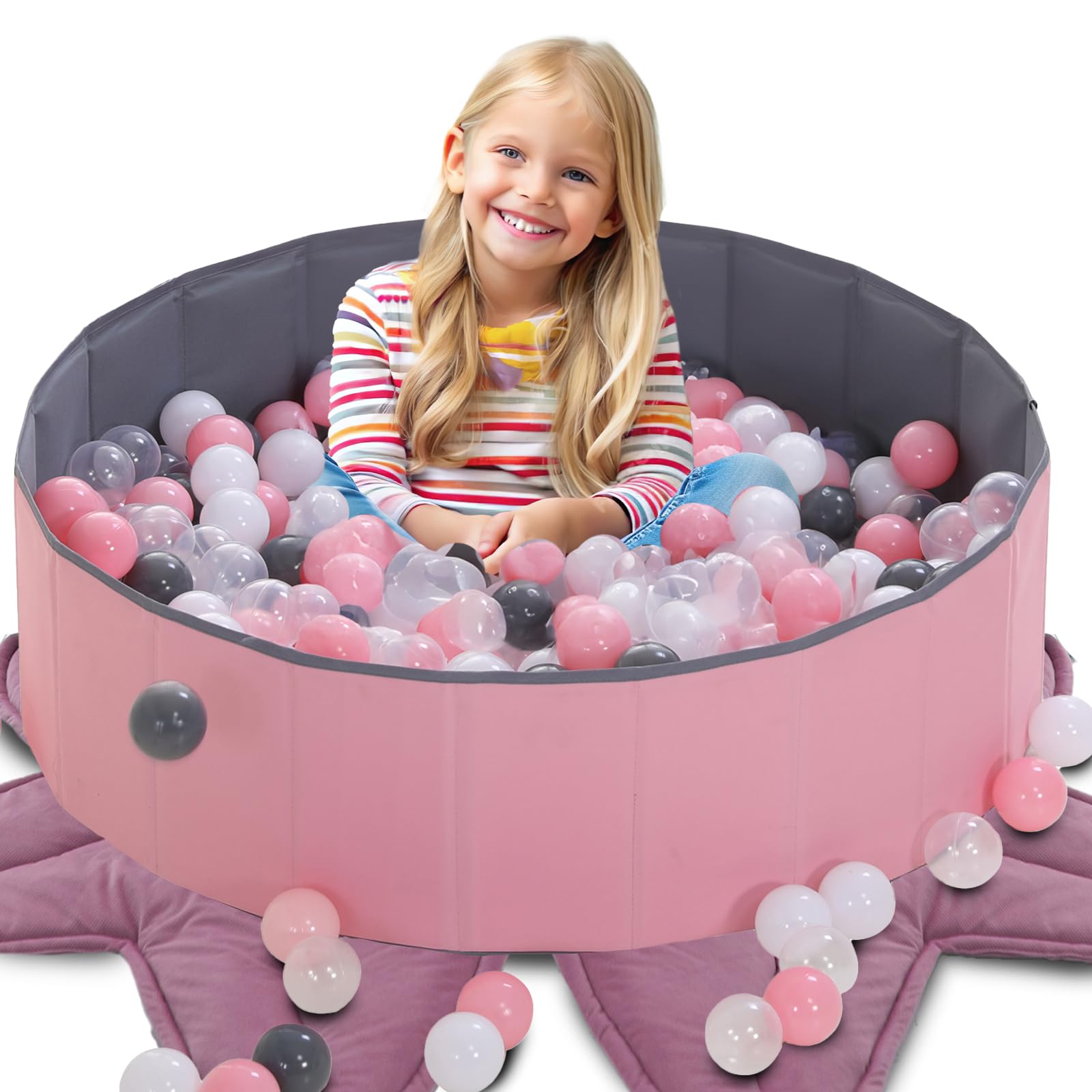 Photo 1 of LimitlessFunN Foldable Double Layer Oxford Cloth Kids Ball Pit, Play Ball Pool with Storage Bag (Balls Not Included) Playpen for Baby Toddlers (48 Inch, Large, Pink)
