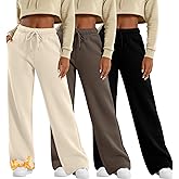 Velvelhall 3 Pack Women's Wide Leg Fleece Lined Sweatpants Thermal Lounge Warm Pants Drawstring Elastic Waisted with Pockets
