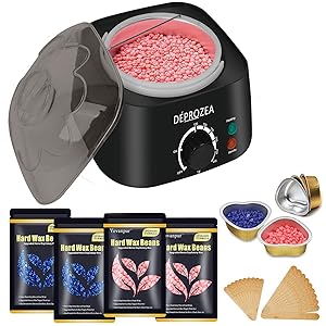 Wax Kit for Hair Removal, Waxing Warmer with 4 Bags Painless Hard Wax Beans Hair Removal Kit (3.5oz/Bag) 20 Wax Applicator Sticks, At Home Waxing Kit for Eyebrow,Armpit, Bikini, Brazilian