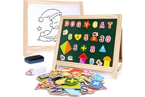 Wooden Art Easel Magnetic Whiteboard and Chalkboard Tabletop Drawing Board for Kids with Magnetic Letters Numbers and Other A