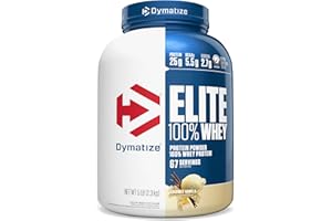 Dymatize Elite 100% Whey Protein Powder, 25g Protein, 5.5g BCAAs & 2.7g L-Leucine, Quick Absorbing & Fast Digesting for Optimal Muscle Recovery, Gourmet Vanilla, 5 Pound, 67 Servings