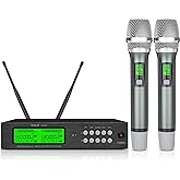 Kimyah Wireless Microphone System, All Metal Dual UHF Cordless Mics of Handheld, 328ft Range, Ideal for Church, Conference and Karaoke, DJ, Wedding(KY-8208)