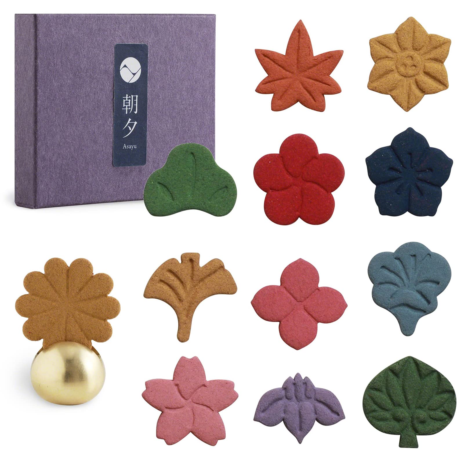Asayu Japan Flower Shaped Pressed Incense Cones Collection with Floral Scents, 12 PCS Japanese Incense Variety Set - 12PCS Flower Shaped Pressed Incense Set