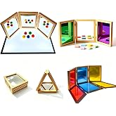 Montessori &amp; Reggio Sensory Tri-Fold Mirror Early Classroom Observation Area Light and Shadow Play Multi-Dimensional Angle Observation Suitable for Light Table