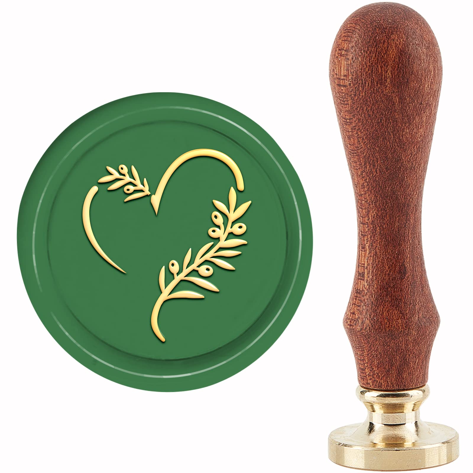 CRASPIRE Olive Leaf Wax Seal Stamp Love Sealing Wax Stamp 30mm/1.18inch Removable Brass Head Sealing Stamp with Wooden Handle for Invitation Envelope Cards Gift Scrapbooking Decor