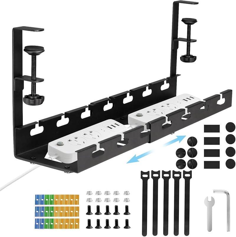 seOSTO Retractable Under Desk Cable Management Tray No Drill 11-21 inch Steel