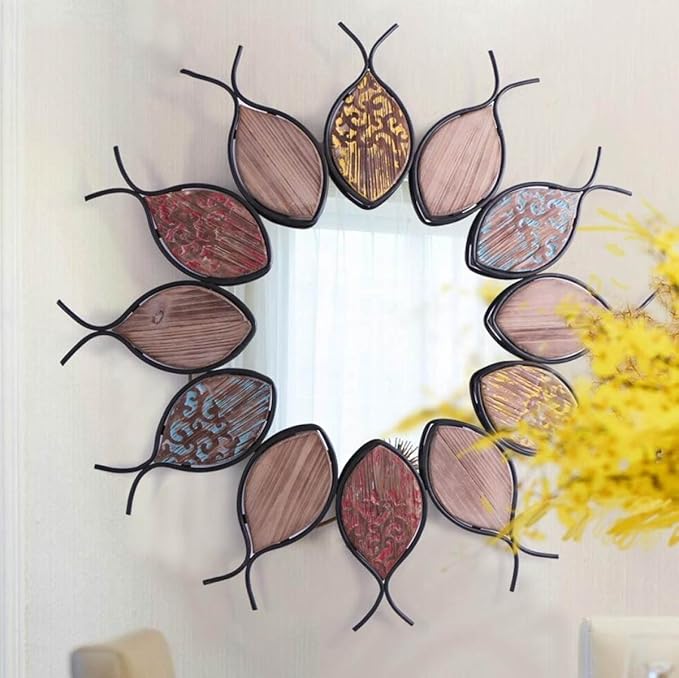 YMXLQQ Holz Fisch Stil Badezimmerspiegel Eisen Antike Wanddekoration