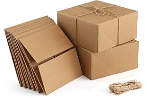 ValBox Premium Gift Boxes 10 Pack 8 x 8 x 4 Brown Paper Gift Boxes with 20 Meters Hemp Rope for Christmas Gifts, Bridesmaid Proposal Boxes, Easy Assemble Boxes