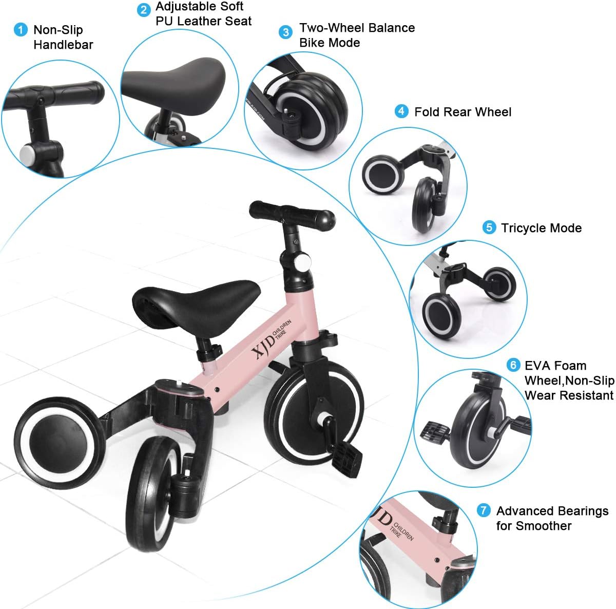 Biciclette e tricicli Bianco XJD 3 in 1 Triciclo per Bambini Bicicletta  Equilibrio Adatto per età 2-4 Anni Certificazione CE urban-earth.co.uk