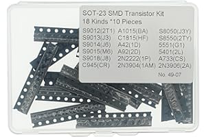 MERICDA 18Values*10PCS=180PCS SOT-23 SMD Transistor Kit (S9012 S9013 S9014 S9015 S9018 A1015 C1815 A42 A92 2N2222 S8050 S8550 5551 5401 A733 C945 2N3904 2N3906)