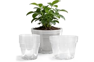 Gute 6/8/10 Inch Clear Nursery Pots with Drainage Holes (14 Pack), Reusable Plastic Plant Pots for Indoor & Outdoor Gardening