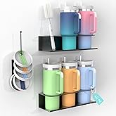 Magnetic Cup Holder for Fridge, Water Bottle Organizer, Magnetic Stanley Cup Organizer with 2 Holders & 1 Lid Rack, Tumbler Organizer Fits 20/30/40 oz Stanley Cups, Storage Rack for Kitchen Fridge