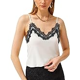 Womens Satin Cami Tops Solid Color Spaghetti Strap Lace Camisole Summer Sleeveless Going Out Tank Tops
