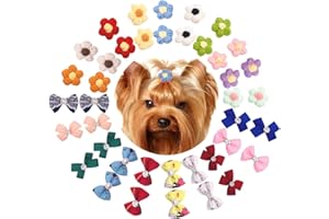 Pai Sence 20Paris(40PCS) Cute Flowers Small Dog Hair Bows with Rubber Bands for Medium Dogs Boys Girls Faux Pearl Yorkie Topknot Puppies Bowknot Pet Grooming Accessories