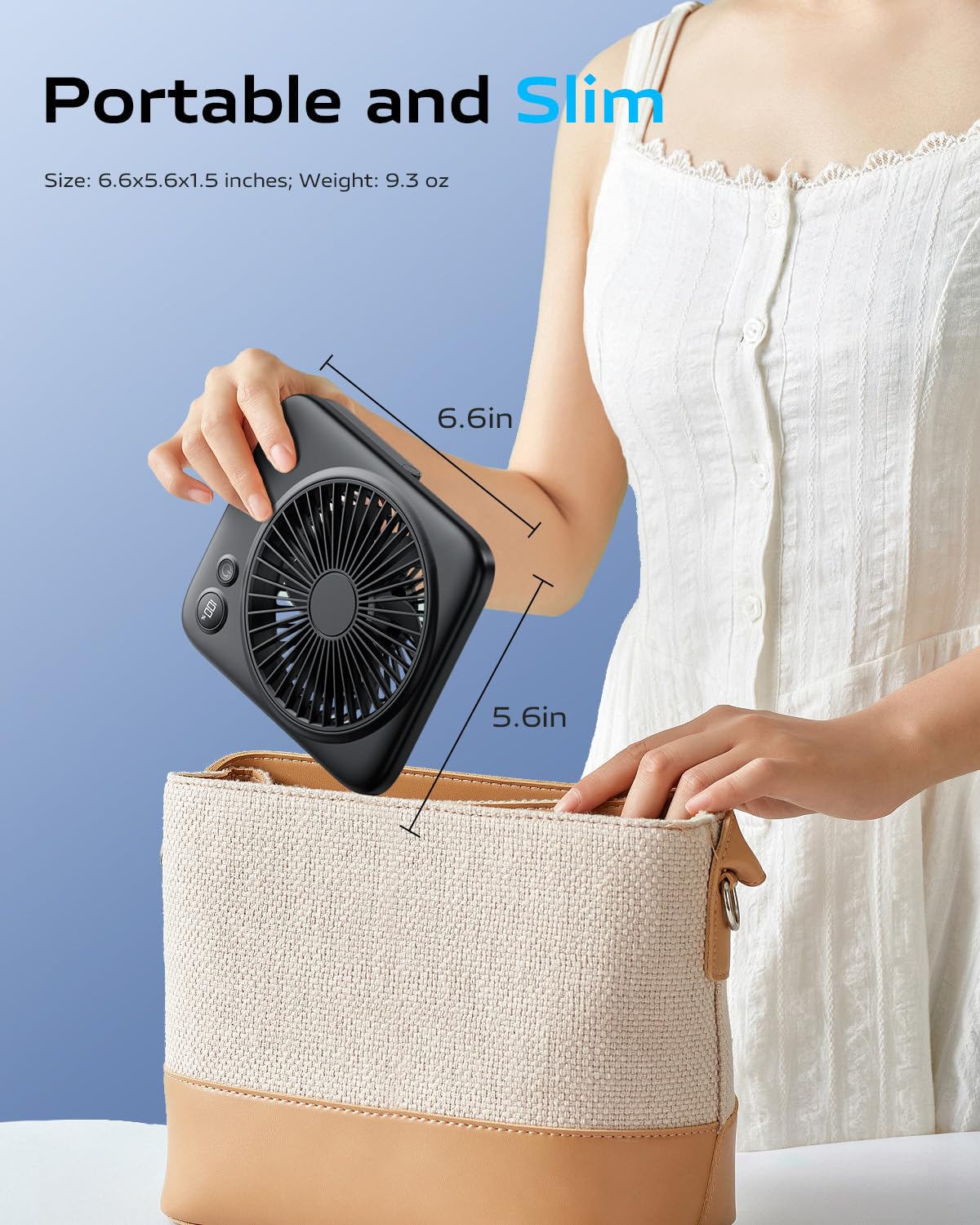 Otlonpe Personal Portable Desk Fan Battery Operated, 4000mAh Small USB Rechargeable Portable Fans for Travel Sleeping Bedroom Office Home Table, Led Display, Cordless, Quiet, 4-Speed, 6.5 Inch (Black)