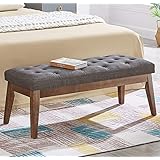 24KF Linen Upholstered Tufted Bench with Solid Wood Leg,Ottoman with Padded Seat-Dark Gray