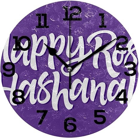 Amazon Com Fcz Happy Rosh Hashanah Purple Round Wall Clock 9 8 Silent Non Ticking Desk Clock Battery Operated Clocks Decorative Paintings Clock For Home Office School Decor Home Kitchen