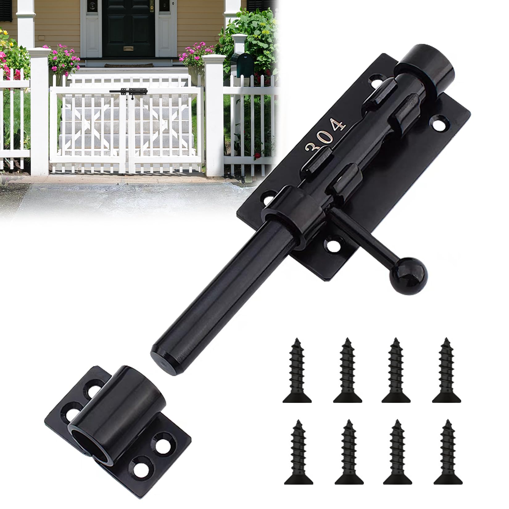 GothicBride Thickened Stainless Steel Door Bolt Bolt Bolt 200 mm Gate Bolt Lock Floor Slider with Padlock Hole, Black Latch Lock Door Bolt Outdoor Sliding Bolt for Home Yard and Garden