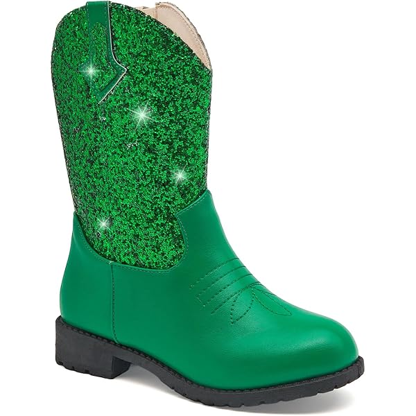 Sparkly Rhinestone Cowgirl Boots For Girls - Pointed Toe Low Heel Dress Boots With Side Zipper