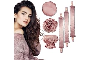 MXNSLWA 6PCS Heatless Hair Curler, New Satin Hair Rollers for Heatless Curls with Hair Caps 3 Set,Soft Heatless Curling Rod Headband for All Hair Types,No Heat Curling to Sleep in Overnight (Pink)