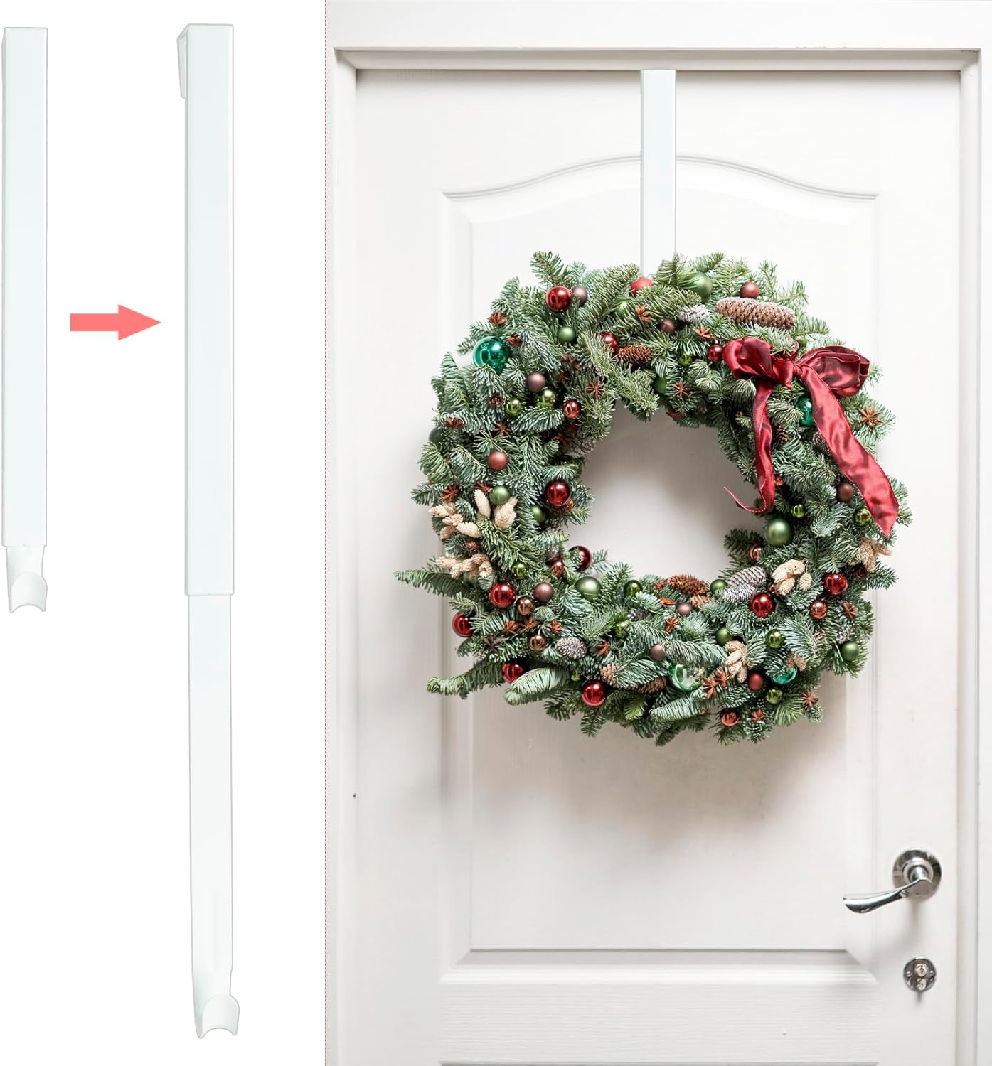 Wreath Hangers - ShangTianFeng Wreath Hangers for Front Door, Adjustable 15 to 25 Inch Door Hanger, Holds up to 20 lbs Wreath Hanger, Metal Door Hanger Hook, Wreath Hangers for Front Door, White Wreath Hanger