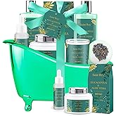 Spa Gift Basket Luxury bath and body Basket, Christmas Gifts for Women Her him, Bath Baskets for Women, 8 pcs Eucalyptus Aloe Spa shower gift, Birthday Gifts bath kit, Self Care Bath Gift Set