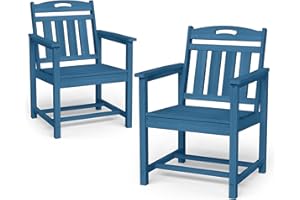 SUUNYN Set of 2 Weatherproof Patio Chairs - HDPE Outdoor Dining Chairs with Wide Seat, Ergonomic Design - for Garden, Backyard, Deck - Navy Blue