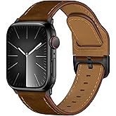 YALOCEA Leather Bands Compatible with Apple Watch Bands 49mm/46mm/45mm/44mm/42mm for Men Women, Genuine Strap for iWatch Ultra 3/2/1 Series 11 10 9 8 7 6 5 4 3 2 1 SE 3/2/1, Retro Dark Brown/Black