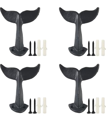 Wowser Rustic Green Patina Whale Tail Wall Hooks – Set Of 3, Cast Iron, 4.5 Inch