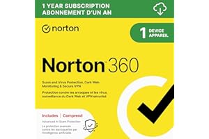 Norton 360 2026, Antivirus software for 1 Device – Includes Advanced AI Scam Protection, VPN, Dark Web Monitoring & PC Cloud Backup [Download]