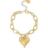 BCBGeneration Cutout Heart Charm Bracelet for Women, 7.5"+2" Gold-Tone Heart Bracelet, Valentines Day Gifts for Her