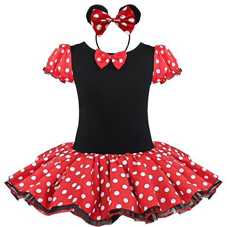 Tiaobug Mädchen Kinder Kostüm Halloween Weihnachten Ballettkleid Party Hochzeit Tutu Kleid +Ohren (86-92, Rot)