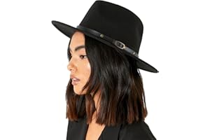 UTOWO Fedora-Hats for Women-Men Vintage Flat-Wide-Brim Felt-Jazz-Hat Cotton-Blend Panama-Hat Medium/Large Black