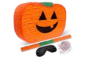 Jergrim Halloween Pumpkin Piñata 4-piece set 17"x10" Perfect for Halloween Party Decorations, Photo Prop, Jack-O'-Lanthern, October Birthday, Funny, Scary and Spooky, Fits candy/favors