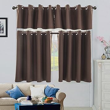 Solid Brown Grommet Blackout Curtains Valance Window Panel Drapes
