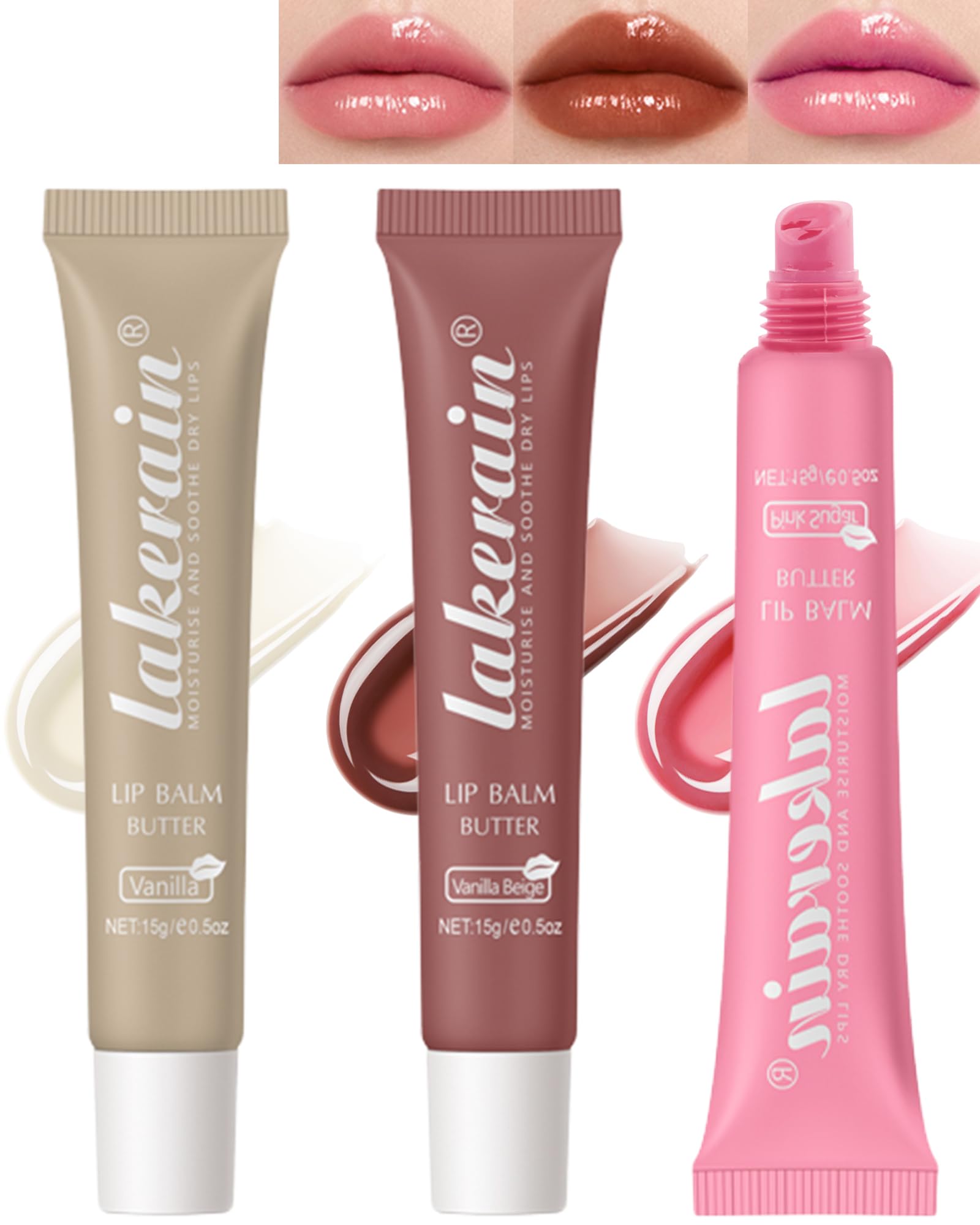 Hydrating Tint Lip Butter Balm-3 Colors Clear Pink Brown Shine Glossier Lip Gloss, Jelly Lip Balm for Dry Lips, Long Lasting Moisturizing Non-Sticky Glow Reviver Fat Lip Care Oil, Gift for Women-Set A