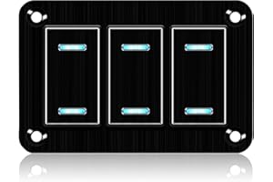 XHTECHNOLOGY Waterproof 3 Gang Aluminum Rocker Switch Panel 12V/24V On-Off 5 Pin with Blue LED Light Pre-Wired for Marine Boat Automotive Car RV Truck Jeeps UTV Vehicles