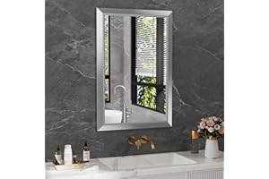 Amorho 24x36 Inch Bathroom Mirror Silver, Thick Metal Framed Wall Mirrors for Over Sink, Brushed Nickel Mirror Perfect for Bedroom, Living Room, Entryway, Rectangle (Horizontal/Vertical).