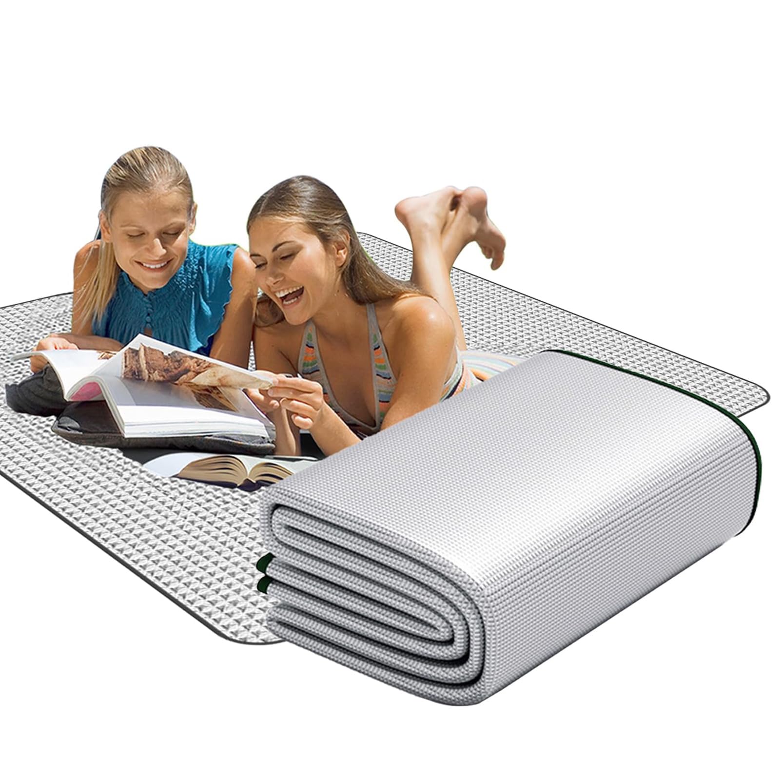 Aluminum Foil Camping Mat 2m x 2m - Double-Sided Waterproof Thermal Sleeping Pad with Foam Core - Moisture-Proof Tent Floor Liner & Picnic Blanket with Carry Bag