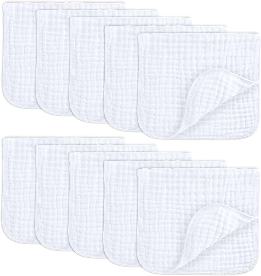 Comfy Cubs Muslin Burp Cloths 50x25 cm Pack of 10 6-Layer 100% Cotton