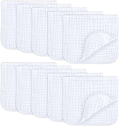 Comfy Cubs Muslin Burp Cloths 50x25 cm Pack of 10 6-Layer 100% Cotton