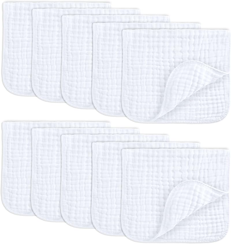 Comfy Cubs Muslin Burp Cloths 50x25 cm Pack of 10 6-Layer 100% Cotton