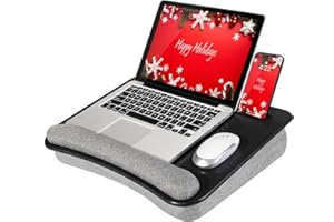 LAPGEAR Portable Laptop Lap Desk with Pillow Cushion, Anti-Slip Strip, Tablet or Phone Storage Slot, Pen and Pencil Pocket, a