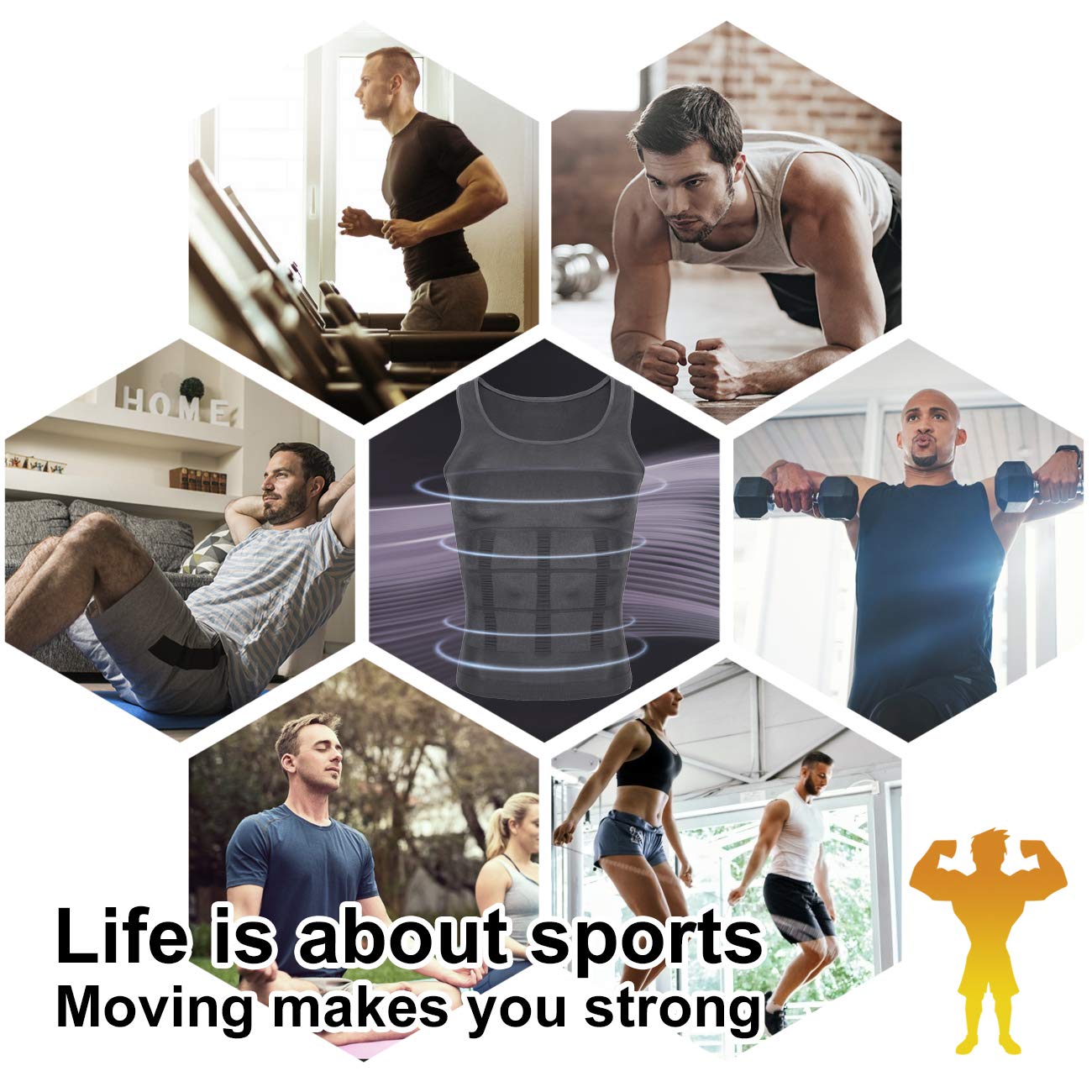 Hoter Men's Body Shaper Slimming Vest, Men's Elastic Sculpting Vest Thermal Compression Base Layer Slim Muscle Tank Shapewear (Black Tank Top, M)