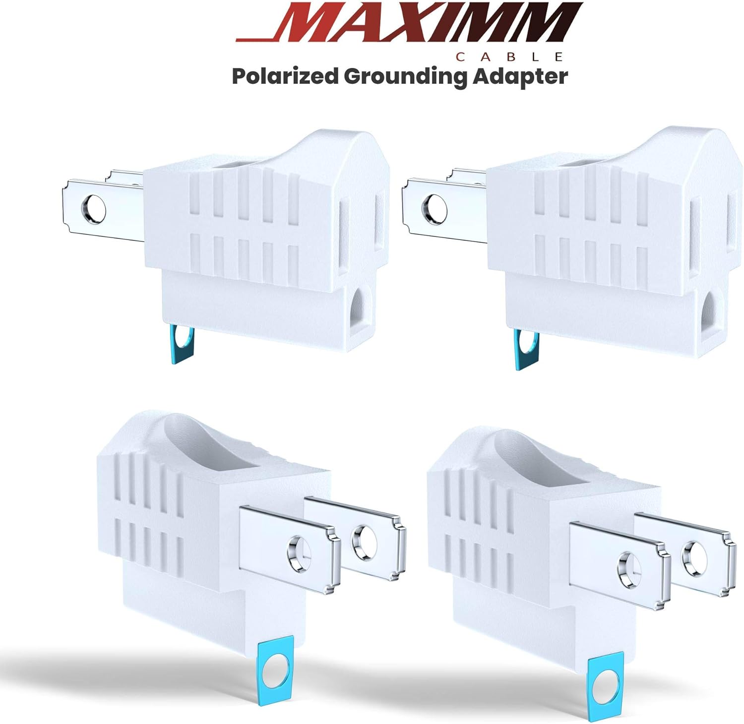 Maximm Polarized Grounding Adapter, 4 Pack, White, 2 Prong Grounding Converter For wall Outlets Plugs, Turn 2-Prong Outlets to 3-Prong Outlets, Easy to Install, Indoor Only, ETL Listed - - 