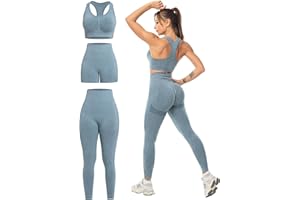 SALSPOR 3 Piece Workout Sets for Women Butt Lifting Leggings with High Impact Sports Bra Gym Shorts