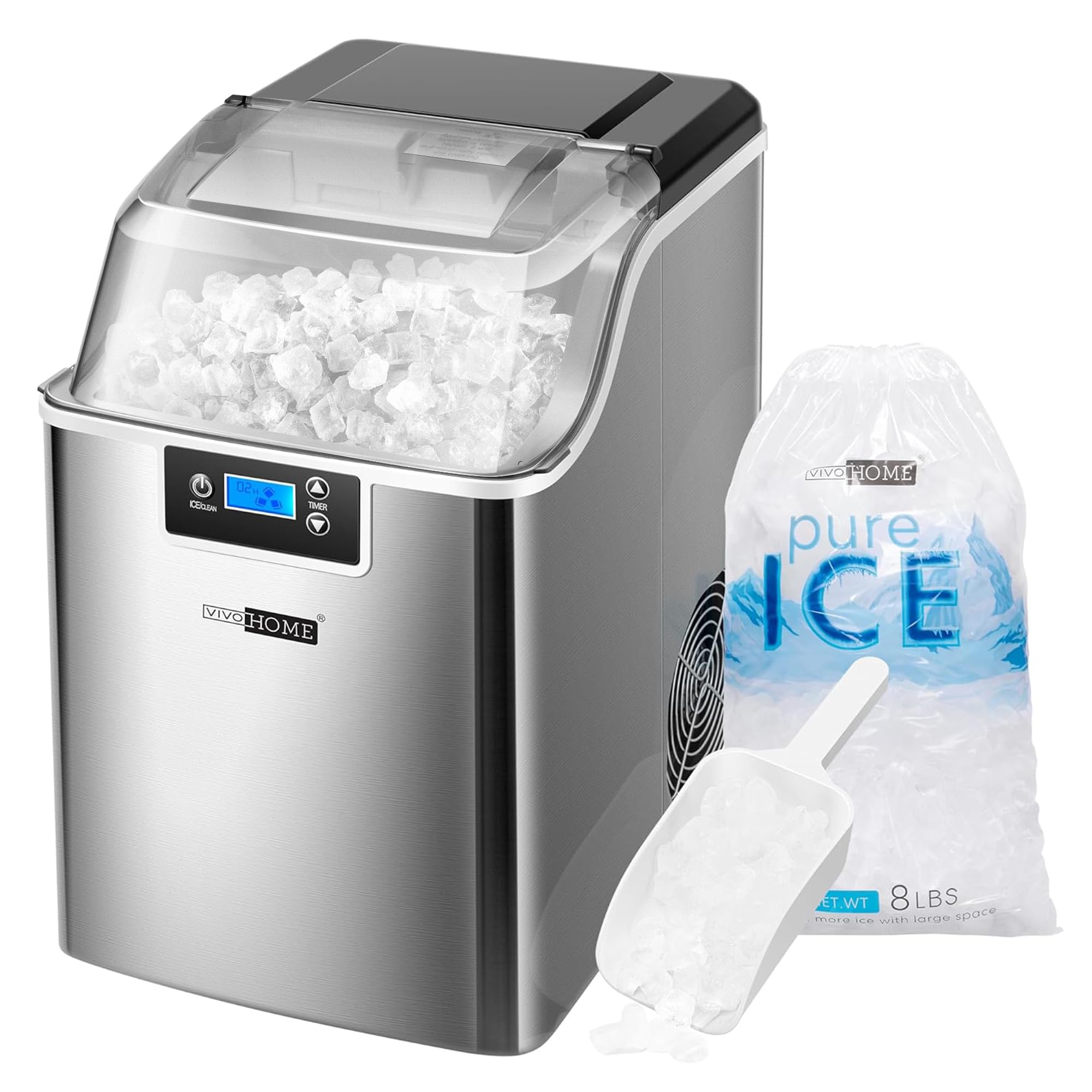 Photo 1 of (POWER TESTED) (UNABLE TO TEST FURTHER) VIVOHOME Nugget Ice Maker Countertop, Pebble Ice Maker Machine with 44lbs/Day, Portable Soft Chewable Ice Maker with Self-Cleaning, Scoop, 10PCs Ice Bags for Home, Kitchen, Camping, RVs
